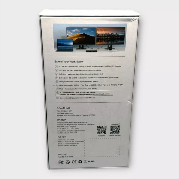 QGeeM 16 in 1 USB C Thunderbolt 4 Docking Station Dual Monitor 4K or Single 8K - Picture 2 of 9